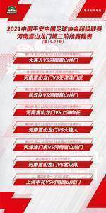 河南嵩山龙门第二阶段赛程：首战大连人，12月21日对阵上海申花